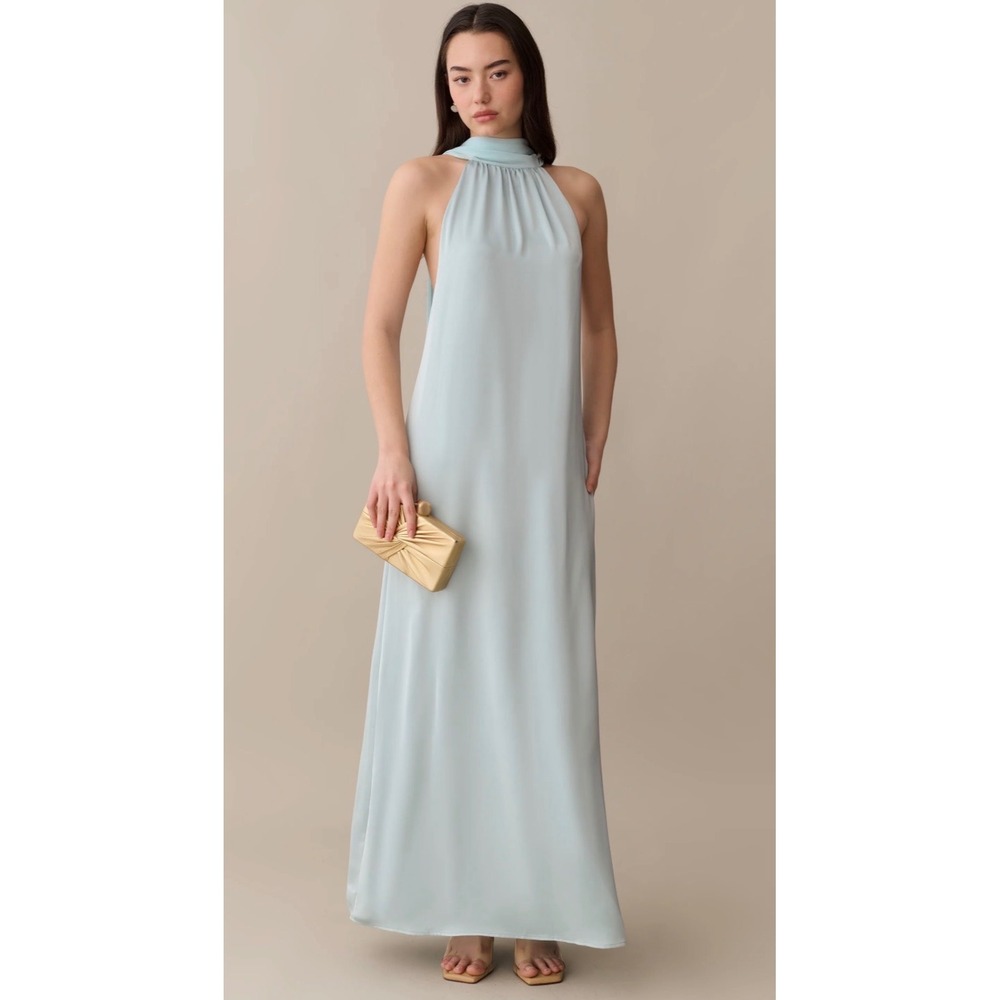Few Moda o.p.t One Pretty Time Frost Blue Halter Maxi Dress Scarf Back XS